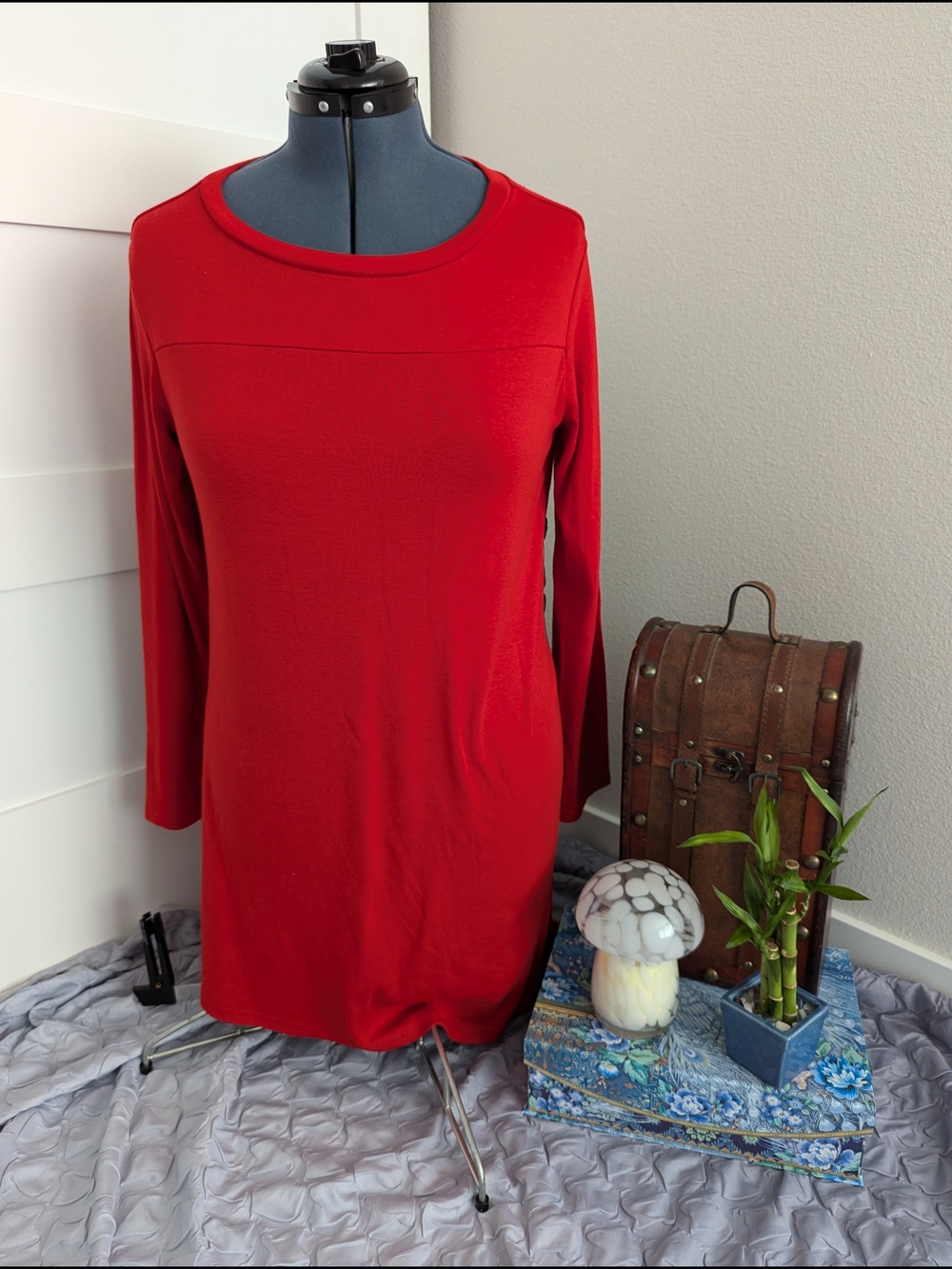 Women’s Red Long Sleeve Tunic Dress -XL